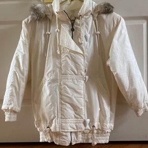 Winter puffer jacket with removable fur trimmed hoodie